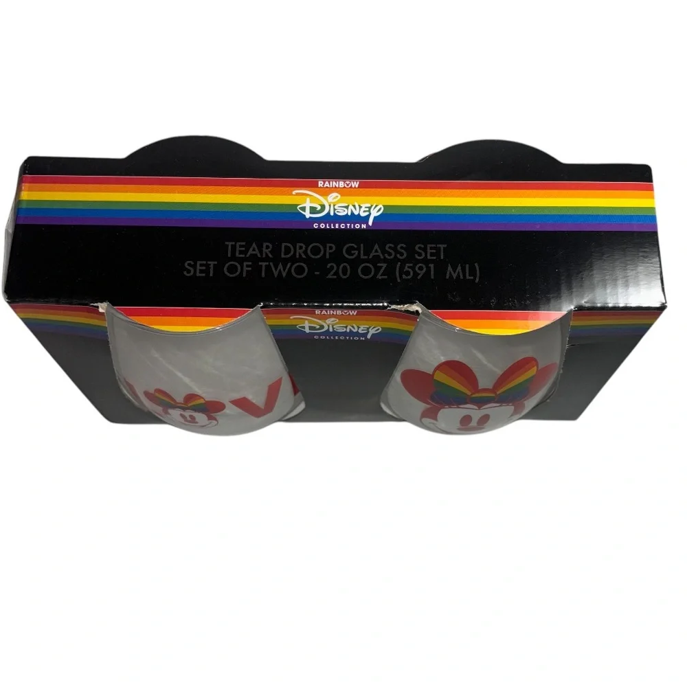Disney Minnie Mouse Tear Drop 20 oz Glass Tumblers Set of Two Rainbow Collection